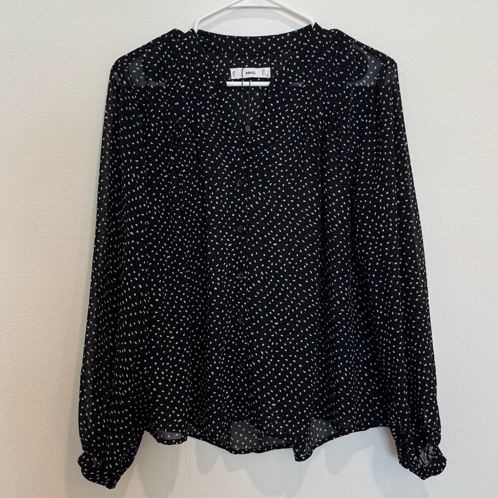 Mango Chic Black and White Polka Dot Blouse